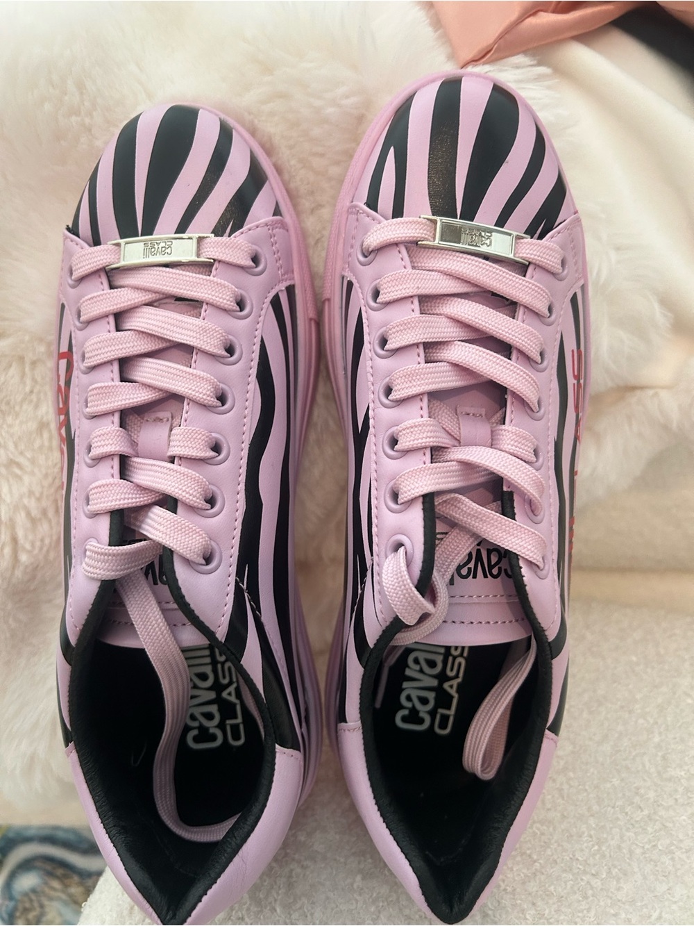 Roberto Cavalli Pink and Black Low-Top Sneakers